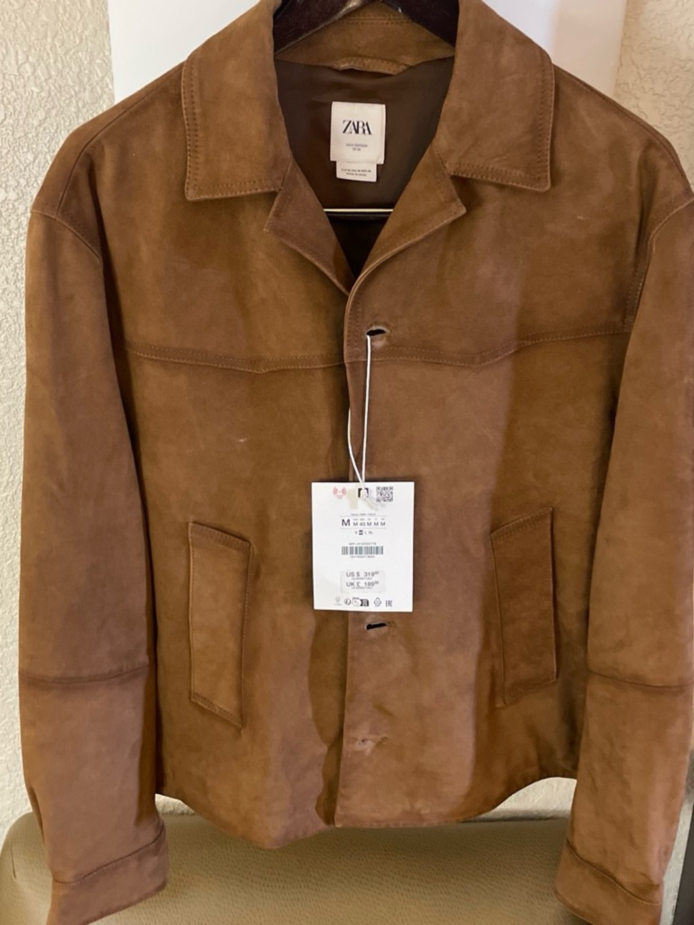 Zara Brown leather Suede Bomber Jacket